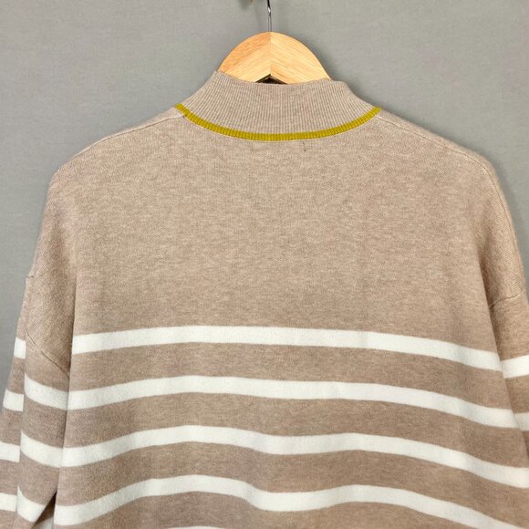 Tahari Sweater Striped XL Women Autumn Fall Pullover Mock Neck Tan White Green - Picture 9 of 11